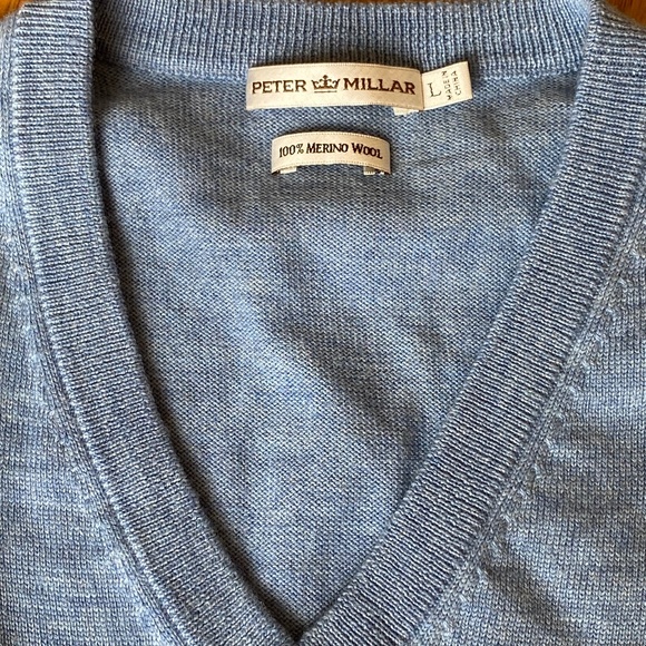 Peter Millar V-Neck Sweater long sleeve merino wool blue Large - Picture 13 of 16